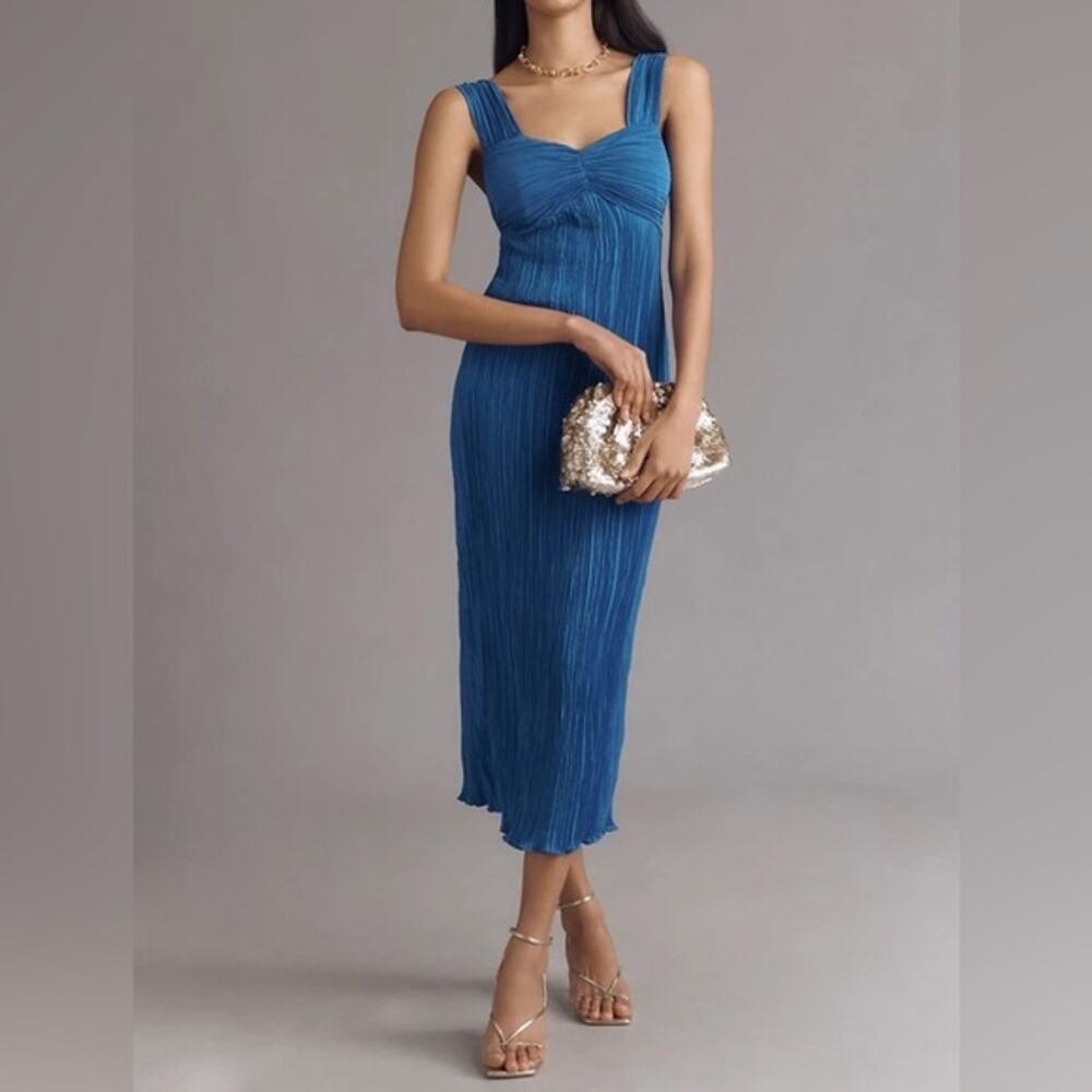 Anthropologie Blue Pleated Midi Dress
